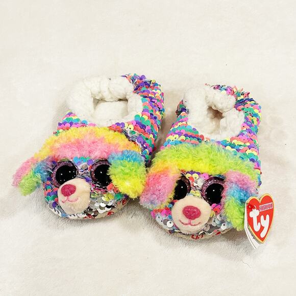 TY Beanie Babies Sequin Poodle Rainbow Slippers sz 11-13 - Picture 2 of 7
